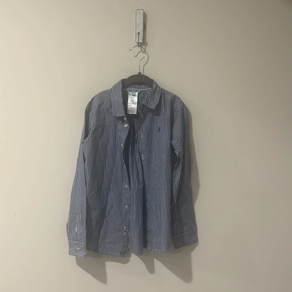 • Jacadi Paris • Boys Poplin Stripe Long Sleeve Dress Shirt Blue & white 10